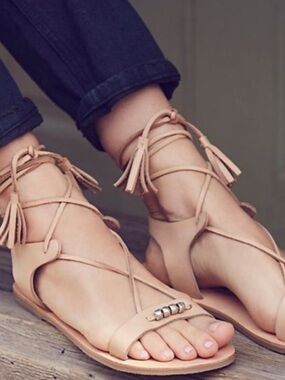New Free People Bryn Marr Tan Leather Gladiator Sandals, Size 8.